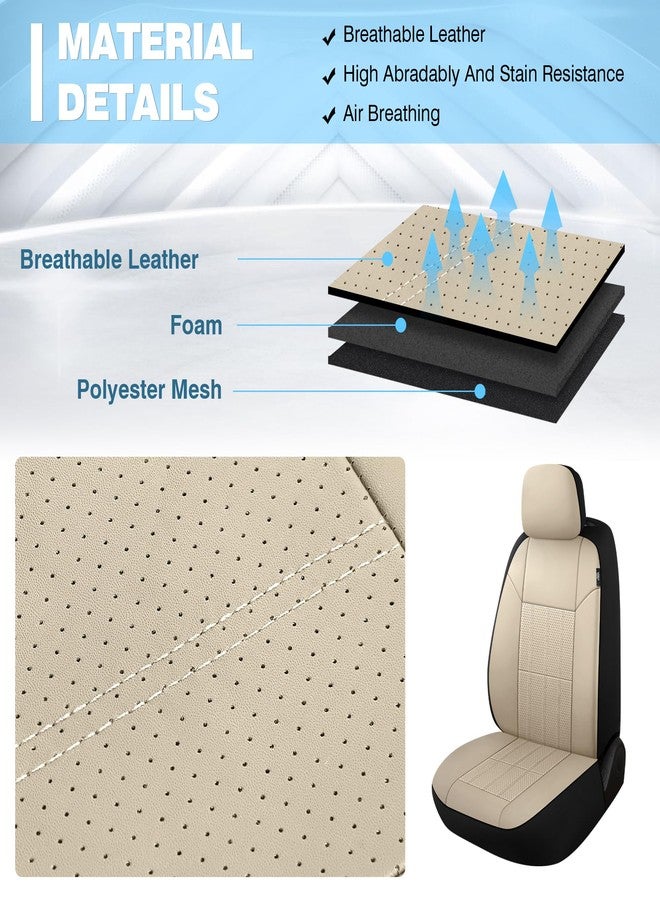 VarCozy Faux Leather Car Seat Covers Front Pair, Universal Front Seat Covers for Car, Breathable Seat Covers for SUV, Sedan, Van, Premium Automotive Interior Covers, Airbag Compatible, Beige - Image 5