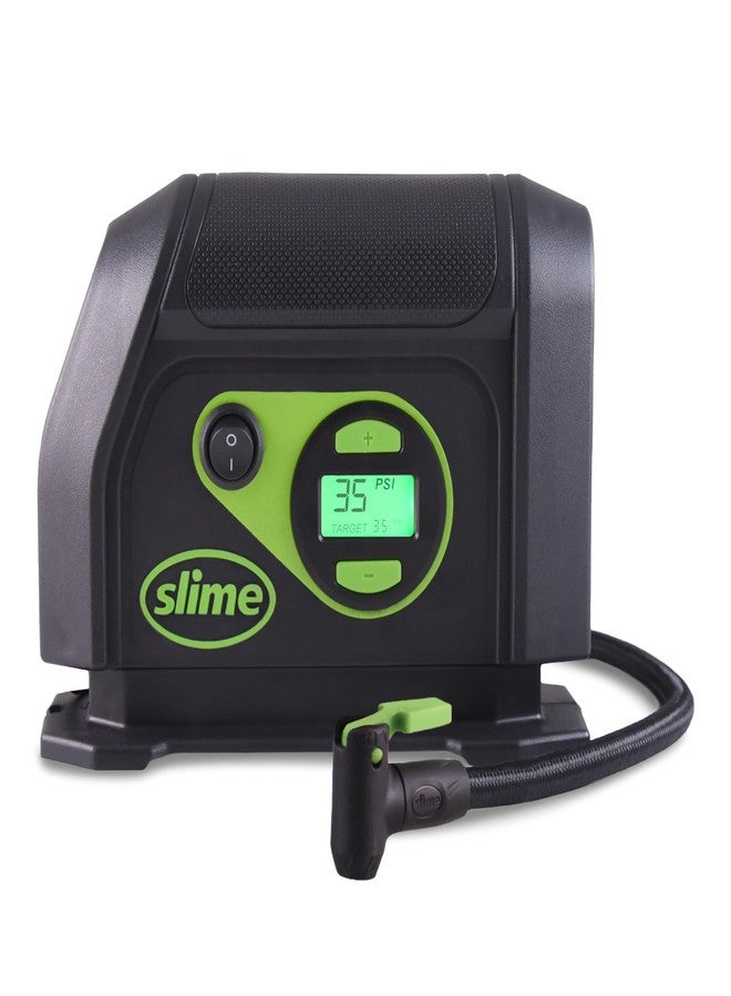 Slime 40051 Tire Inflator, Portable Car Air Compressor, Inflate Right Automatic Shut Off, with Digital 99 psi Display, Long Hose and LED Light, 12V, 6 min Inflation - Image 1