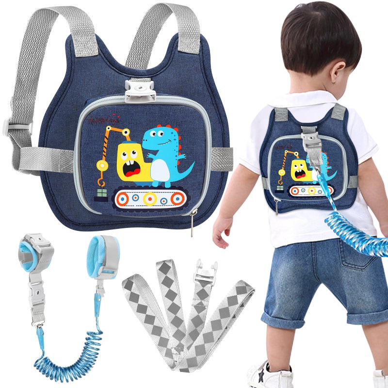 Accmor Toddler Harness Leash+ Reflective Anti Lost Wrist Link, Cute Dinosaur Kids Harness with Leash, Collapsible Child Leash Baby Boys Walking Wristband Assistant Strap Belt for Outdoor Travel - Image 1