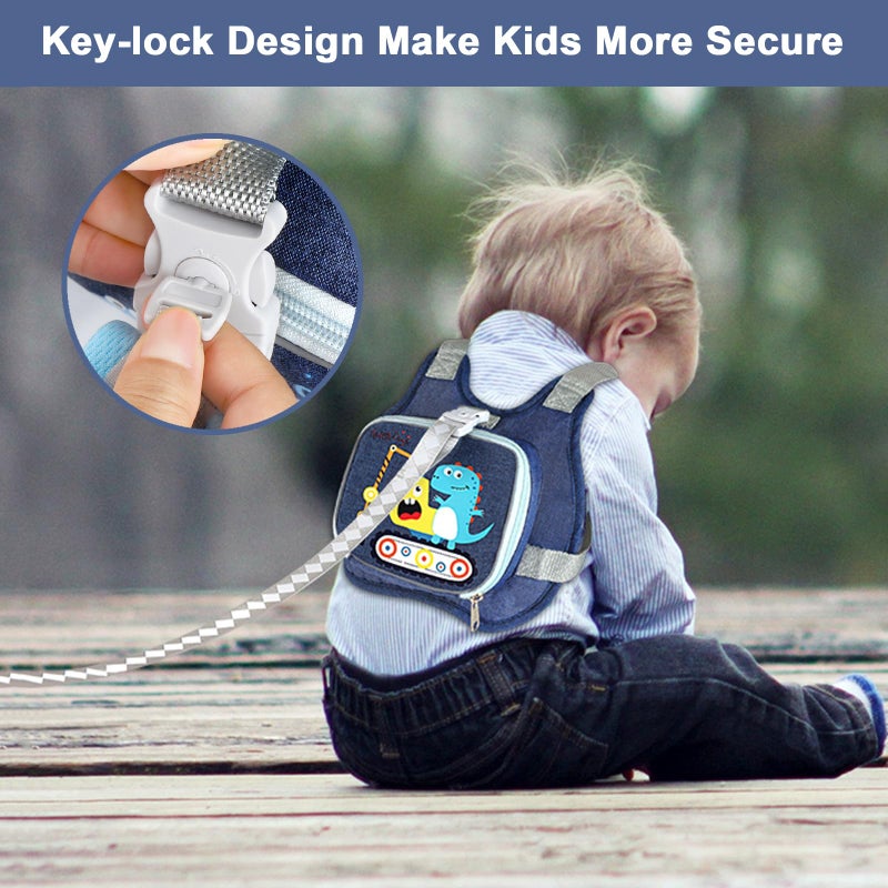 Accmor Toddler Harness Leash+ Reflective Anti Lost Wrist Link, Cute Dinosaur Kids Harness with Leash, Collapsible Child Leash Baby Boys Walking Wristband Assistant Strap Belt for Outdoor Travel - Image 5