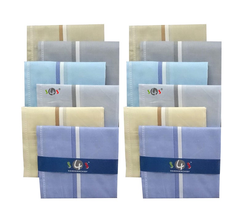 S4S Men's 100% Cotton Essential Handkerchiefs (Multicolor Assorted_42CM X 42CM_Pack of 12) - Image 1