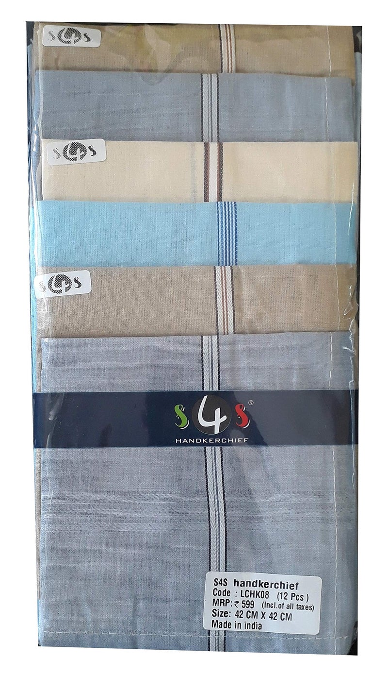 S4S Men's 100% Cotton Essential Handkerchiefs (Multicolor Assorted_42CM X 42CM_Pack of 12) - Image 2