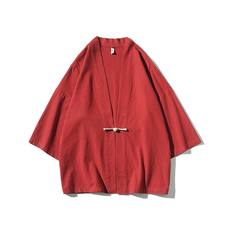 Cotton Linen Kimono Jacket Mens Casual Loose Hanfu Cardigan blue gray - Image 2