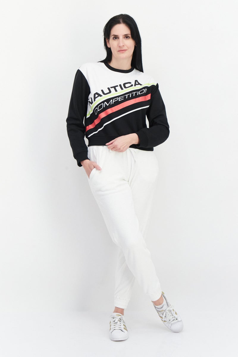 NAUTICA Women Crew Neck Graphic Print Long Sleeve Sweatshirt, Black Combo - Image 2