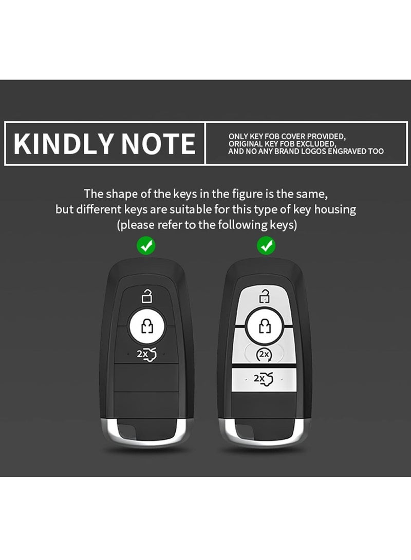 Generic For Ford Key Fob Cover With Leather Keychain, Metal Shell Soft TPU Full Protection Key Case For Ford 2017-2023 Explorer Fusion Mustang Escape F150 F250 F350 F450 F550 Edge 3 4 5 Buttons Smart Remote - Image 3
