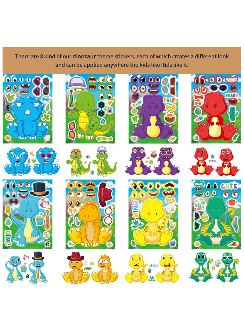 32 Sheets Make a Dinosaur Stickers for Kids Dinosaur Party Favors Make Your Own Sticker Cute a Face DIY Project Theme Birthday Party Favor Supplies - Image 3