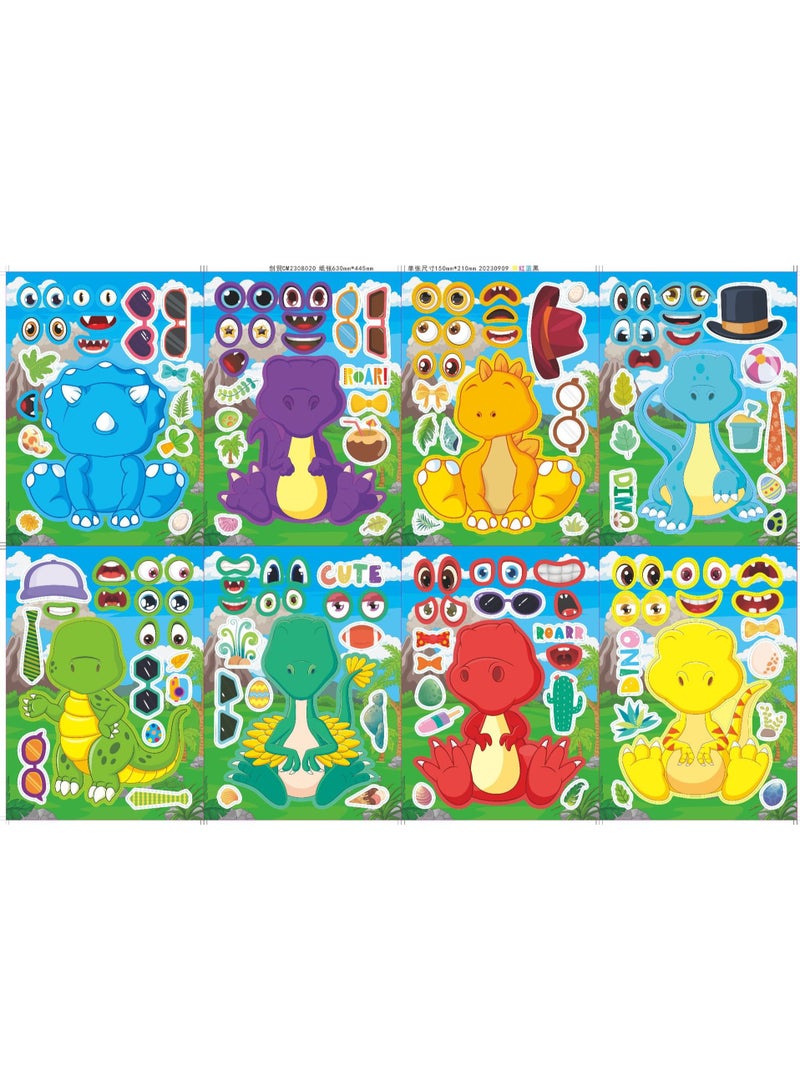 32 Sheets Make a Dinosaur Stickers for Kids Dinosaur Party Favors Make Your Own Sticker Cute a Face DIY Project Theme Birthday Party Favor Supplies - Image 2
