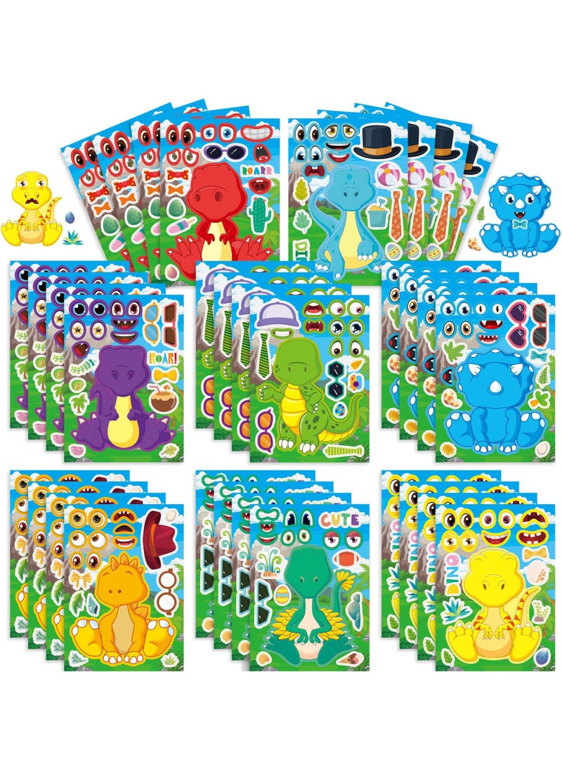 32 Sheets Make a Dinosaur Stickers for Kids Dinosaur Party Favors Make Your Own Sticker Cute a Face DIY Project Theme Birthday Party Favor Supplies - Image 1