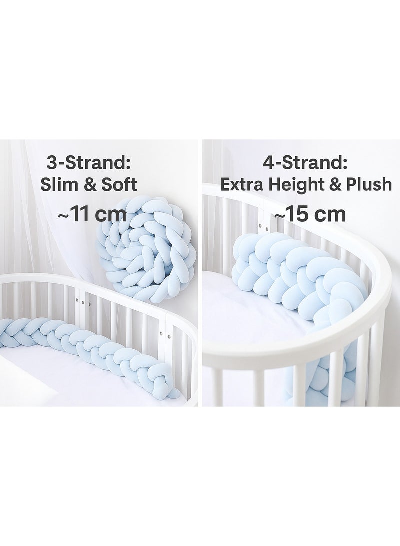 يونيكبيبي مصد سرير أطفال بطول 2 متر، وسادة مضفرة ناعمة يدويًا، واقي سرير للأطفال، ضفيرة 3 خيوط و4 خيوط، لون أزرق فاتح، مفروشات سرير مريحة وآمنة للمواليد - Image 3