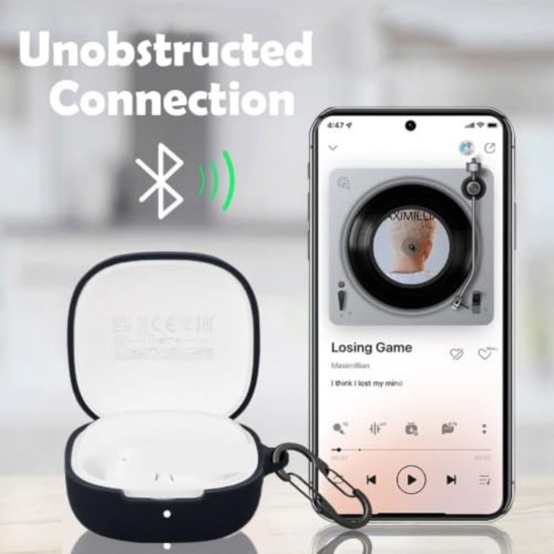 Compatible with Redmi Buds 6 Play Silicone Case, Full-Body Protection Cover 6 Anti-Lost Keychain Black Blue - Image 3