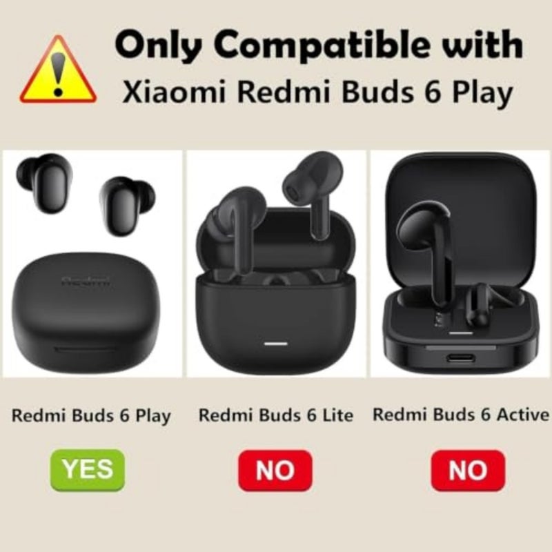 Compatible with Redmi Buds 6 Play Silicone Case, Full-Body Protection Cover 6 Anti-Lost Keychain Black Blue - Image 2