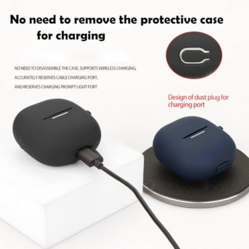 Compatible with Redmi Buds 6 Play Silicone Case, Full-Body Protection Cover 6 Anti-Lost Keychain Black Blue - Image 5