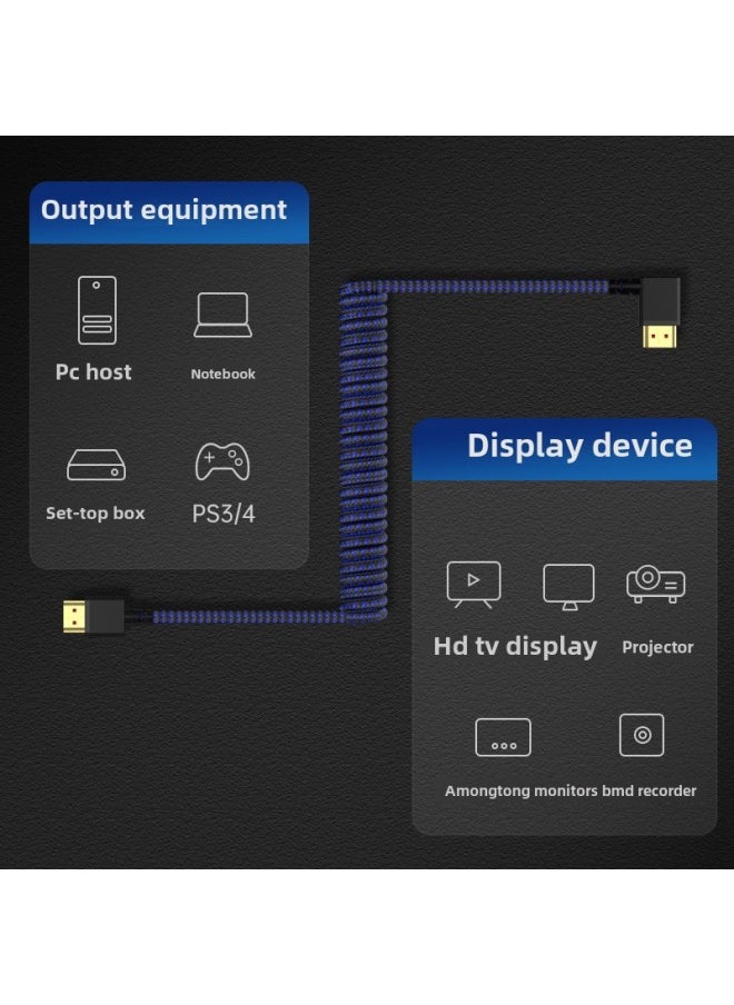 HDMI2.1 Elbow Color Braided Spring Line Computer TV HD 8K Video Spring Telescopic Stretch Line-Color:Straight To Curved Red-Line Length:0.14 M