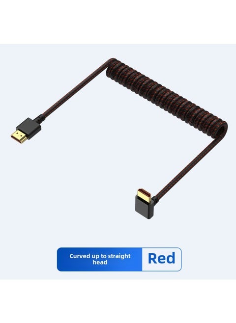 HDMI2.1 Elbow Color Braided Spring Line Computer TV HD 8K Video Spring Telescopic Stretch Line-Color:Straight To Curved Red-Line Length:0.14 M