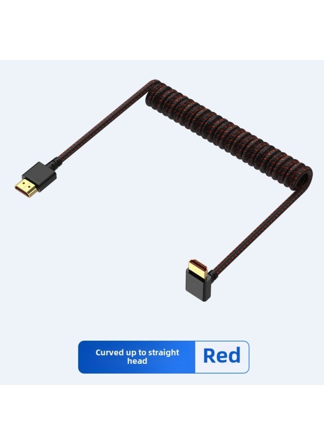 HDMI2.1 Elbow Color Braided Spring Line Computer TV HD 8K Video Spring Telescopic Stretch Line-Color:Straight To Curved Red-Line Length:0.14 M