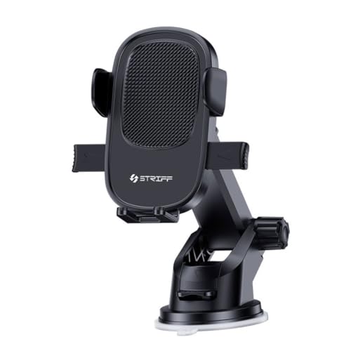 STRIFF Adjustable Car Mobile Holder for Windshield, Dashboard and Other Suitable Surfaces, Strong Suction Cup, 360° Rotatable,Compatible with 4 to 6 inch Devices, One Click Quick Release(Black) - Image 1