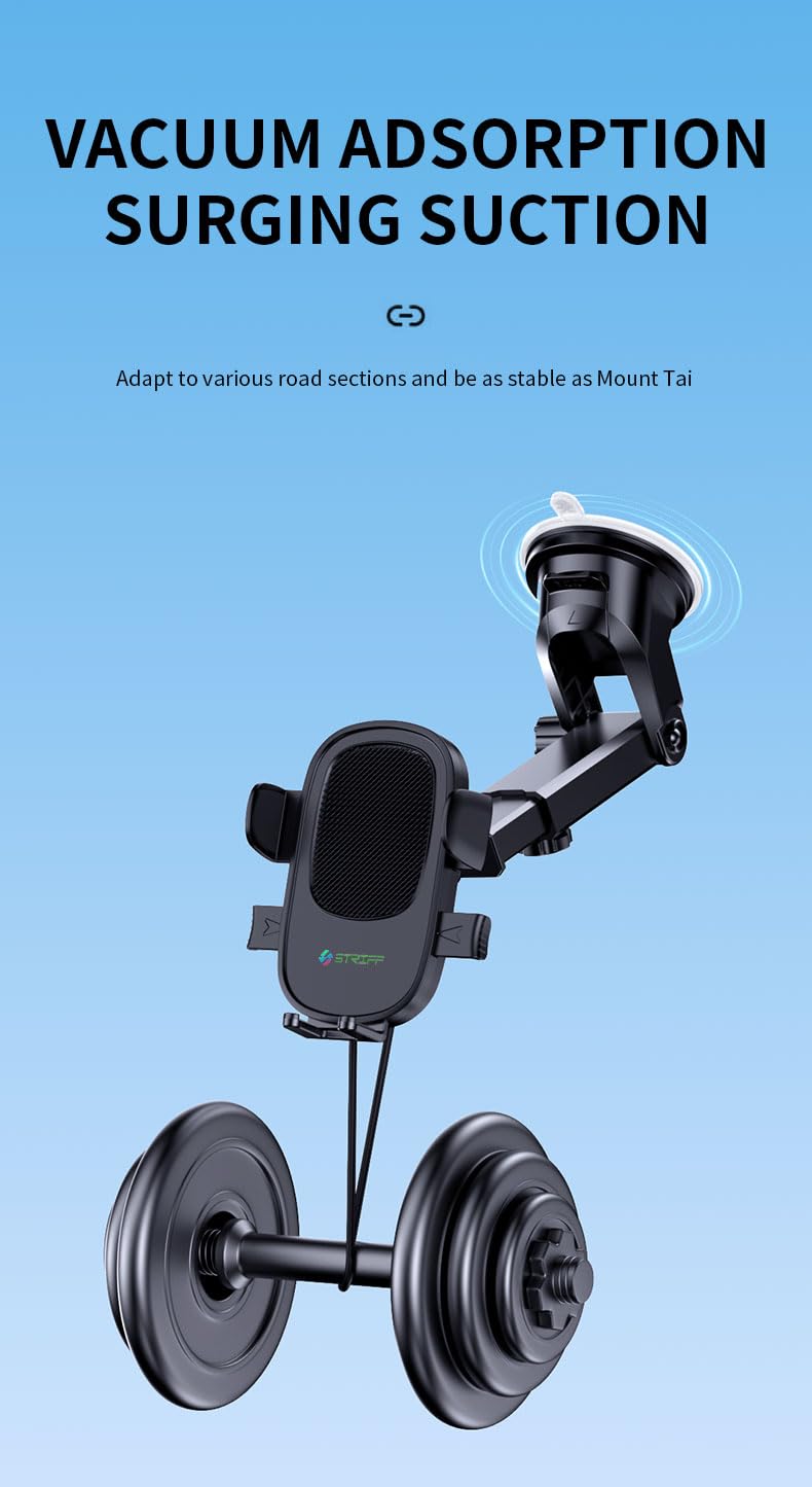 STRIFF Adjustable Car Mobile Holder for Windshield, Dashboard and Other Suitable Surfaces, Strong Suction Cup, 360° Rotatable,Compatible with 4 to 6 inch Devices, One Click Quick Release(Black) - Image 4