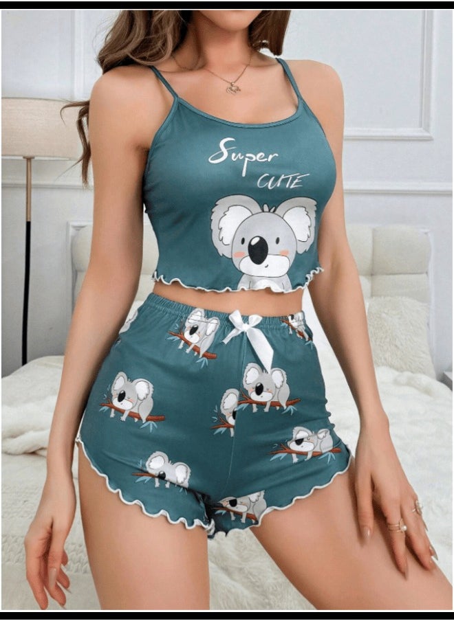 Shein Women's Summer Koala Print Camisole And Shorts Pajama Set  - Image 1