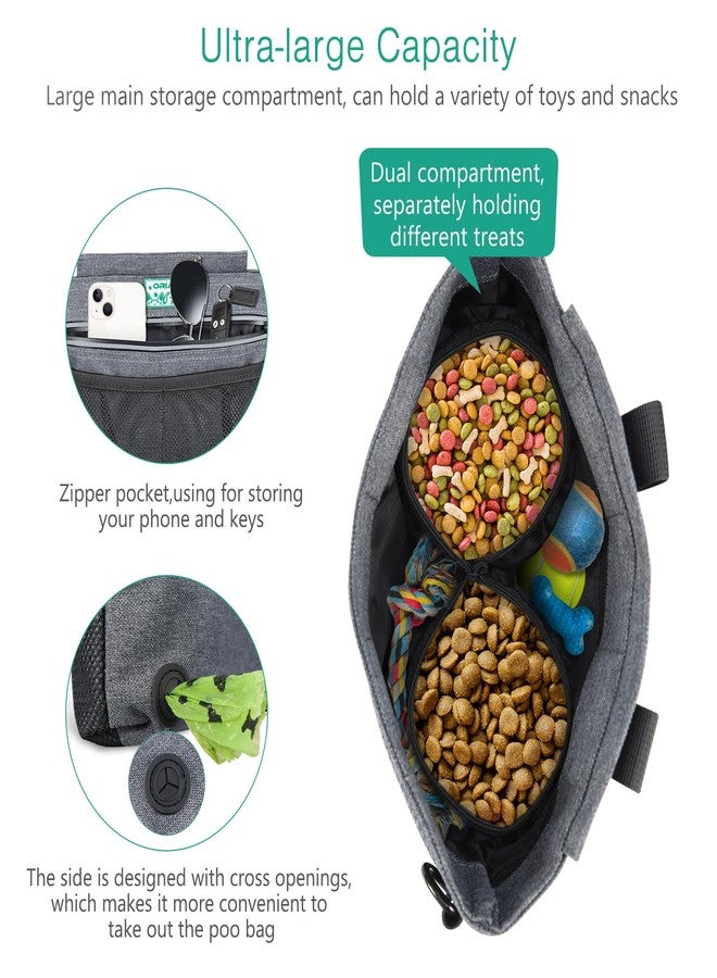 ORIA Dog Treat Training Pouch, Pet Out Training Belt Bag, Dog Food Bag with Removable Inner Pocket, Built-in Poop Bag Dispenser, Dog Training Bag, Gray - Image 2