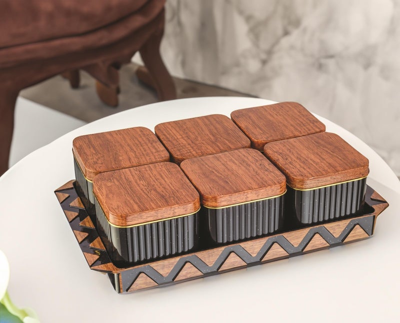 Nabhya Bellagio Wooden 6pc Multipurpose Airtight Dry Fruit Container With Lid & Serving Tray, Kitchen Food Storage Container Set, Diwali Gifting Items For Friends, Family Employees,(Pack Of 6) (Brown) - Image 4