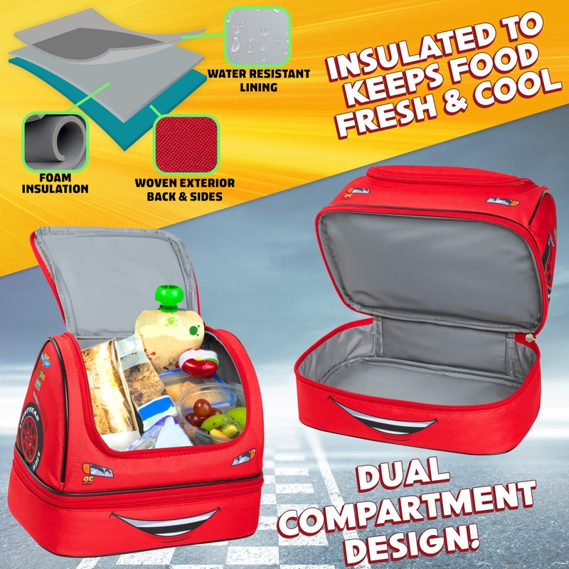 Get Trend Disney Cars Lightning McQueen Lunch Box Insulated Two Compartments for Kids Teens Work Travel Picnic (Red McQueen) - Image 4