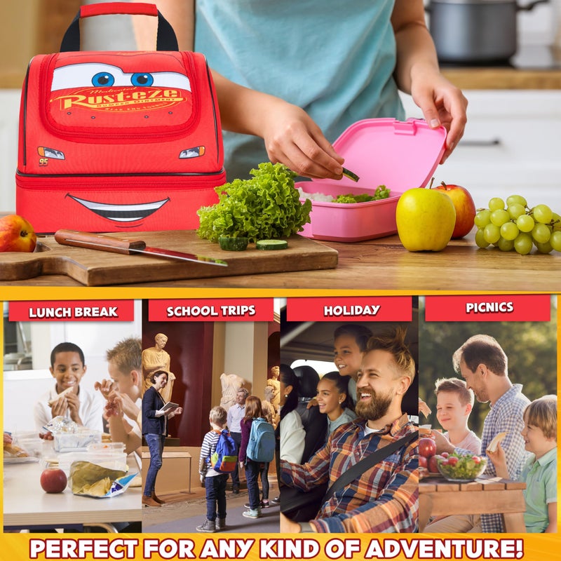 Get Trend Disney Cars Lightning McQueen Lunch Box Insulated Two Compartments for Kids Teens Work Travel Picnic (Red McQueen) - Image 2