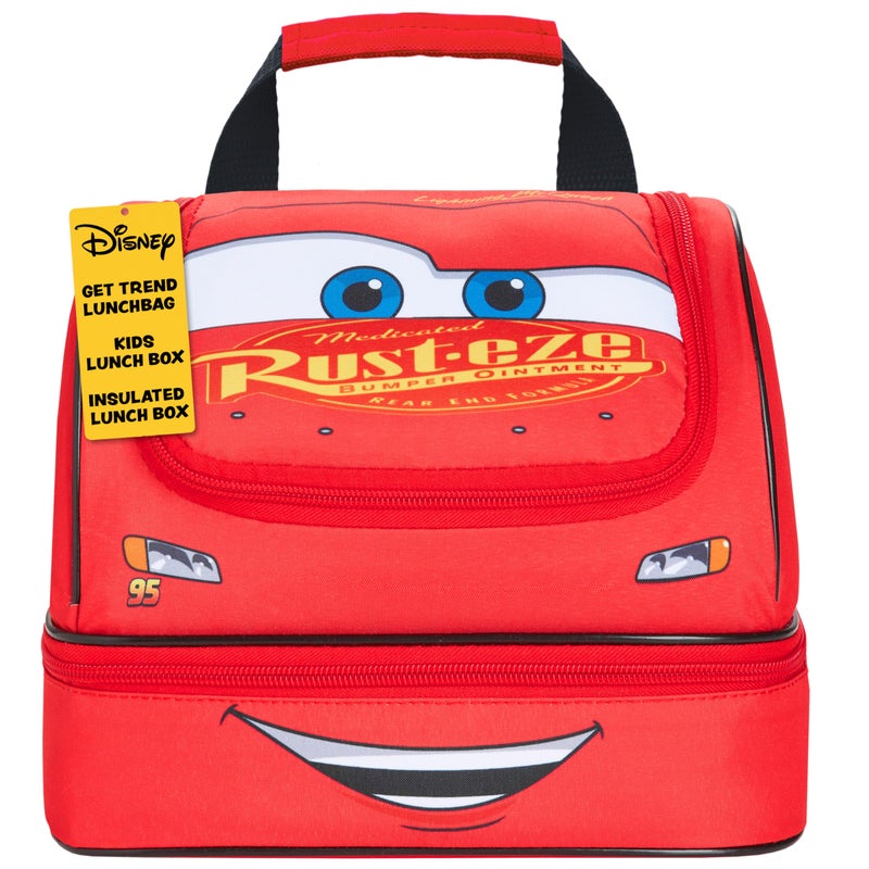 Get Trend Disney Cars Lightning McQueen Lunch Box Insulated Two Compartments for Kids Teens Work Travel Picnic (Red McQueen) - Image 1