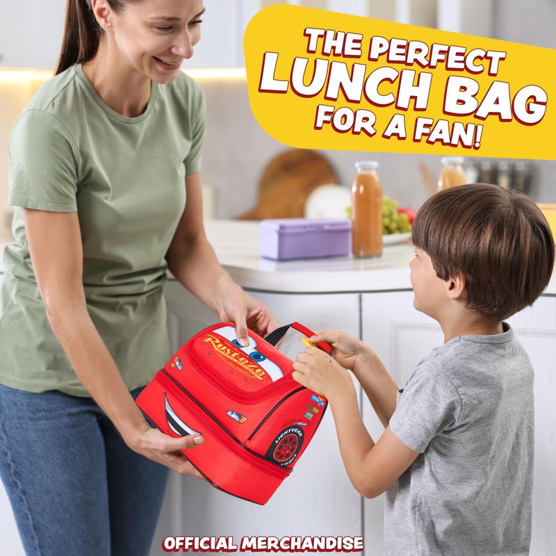 Get Trend Disney Cars Lightning McQueen Lunch Box Insulated Two Compartments for Kids Teens Work Travel Picnic (Red McQueen) - Image 3