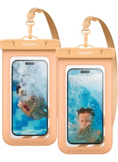Spigen Universal Waterproof Phone Case Cover [2 Pack] IPX8 Pouch A601 Compatible with iPhone, Samsung Galaxy and Smartphone Up to 7 inches - Apricot  - Image 1