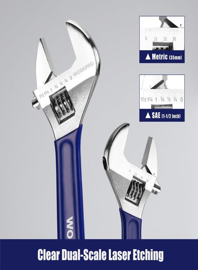 WORKPRO Adjustable Wrench Set, 6-inch, 8-inch, 10-inch, 12-inch Wide Jaw Wrenches with SAE and Metric Scales, Rubber Grip, Heat-Treated Steel for Home Repairs, Plumbing, and Garage Work - Image 3