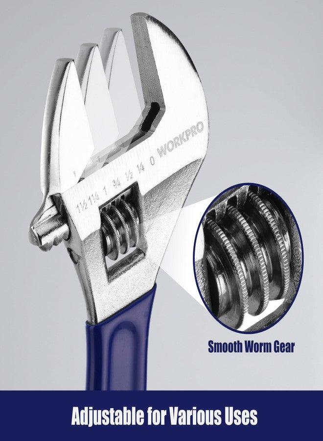 WORKPRO Adjustable Wrench Set, 6-inch, 8-inch, 10-inch, 12-inch Wide Jaw Wrenches with SAE and Metric Scales, Rubber Grip, Heat-Treated Steel for Home Repairs, Plumbing, and Garage Work - Image 5