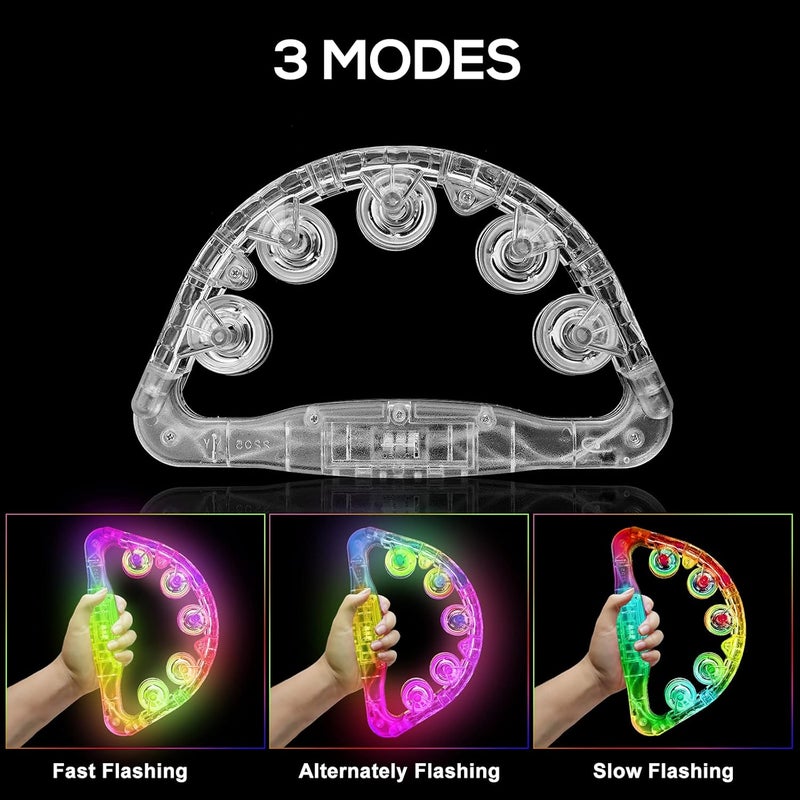 Telihao Light Up Tambourines for Adults, Sensory Toys for Kids with Autism，Musical gifts and Karaoke toys for special needs kids, Fun Neon Glow for Birthdays & Concerts (2 PCS) - Image 2