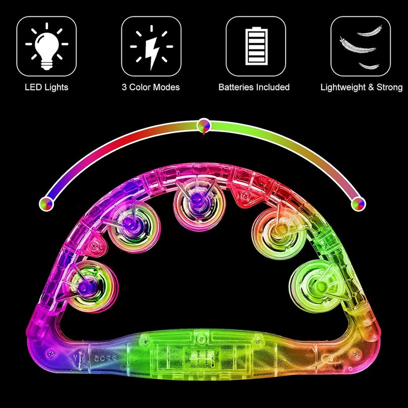 Telihao Light Up Tambourines for Adults, Sensory Toys for Kids with Autism，Musical gifts and Karaoke toys for special needs kids, Fun Neon Glow for Birthdays & Concerts (2 PCS) - Image 4