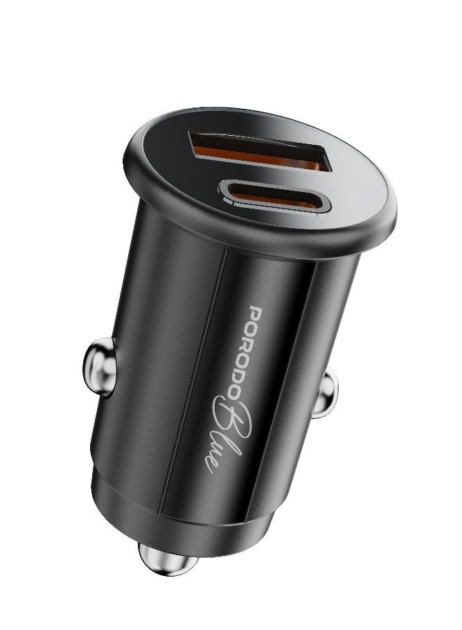 porodo Dual Port 30W Car Charger /USB-A and USB-C Ports / Compact and Powerful Charging Solution / Fast and Safe Charging During Travel - Black  - Image 2
