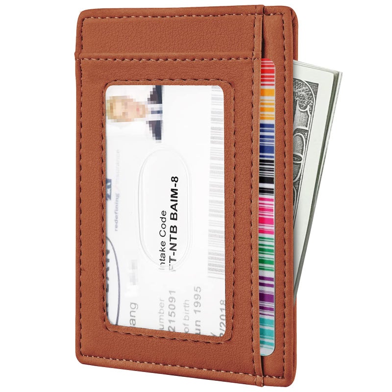 Travelambo Front Pocket Minimalist Leather Slim Wallet RFID Blocking Medium Size(VP Brown) - Image 2