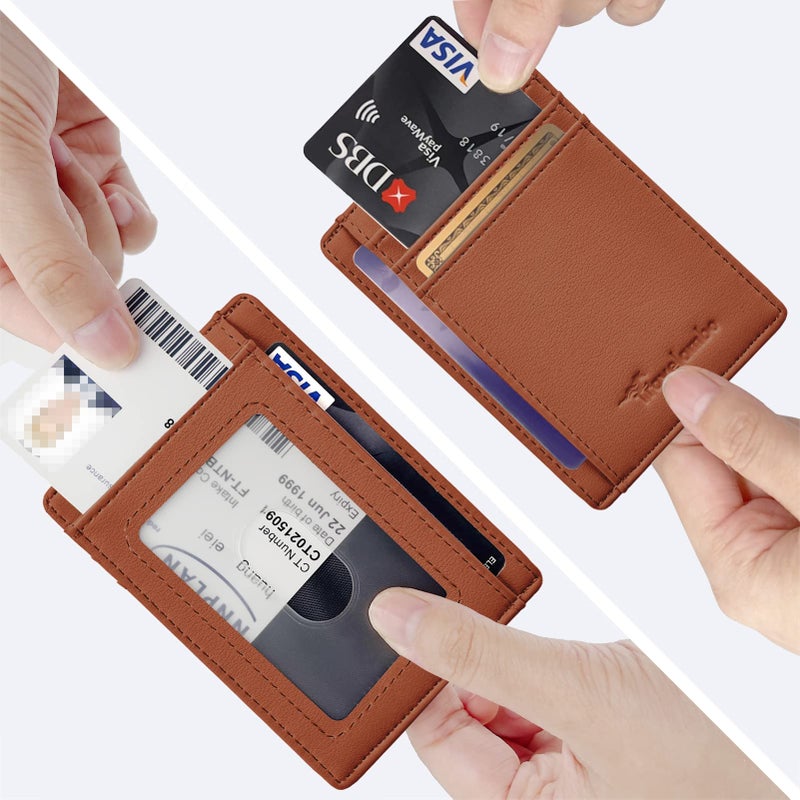 Travelambo Front Pocket Minimalist Leather Slim Wallet RFID Blocking Medium Size(VP Brown) - Image 3