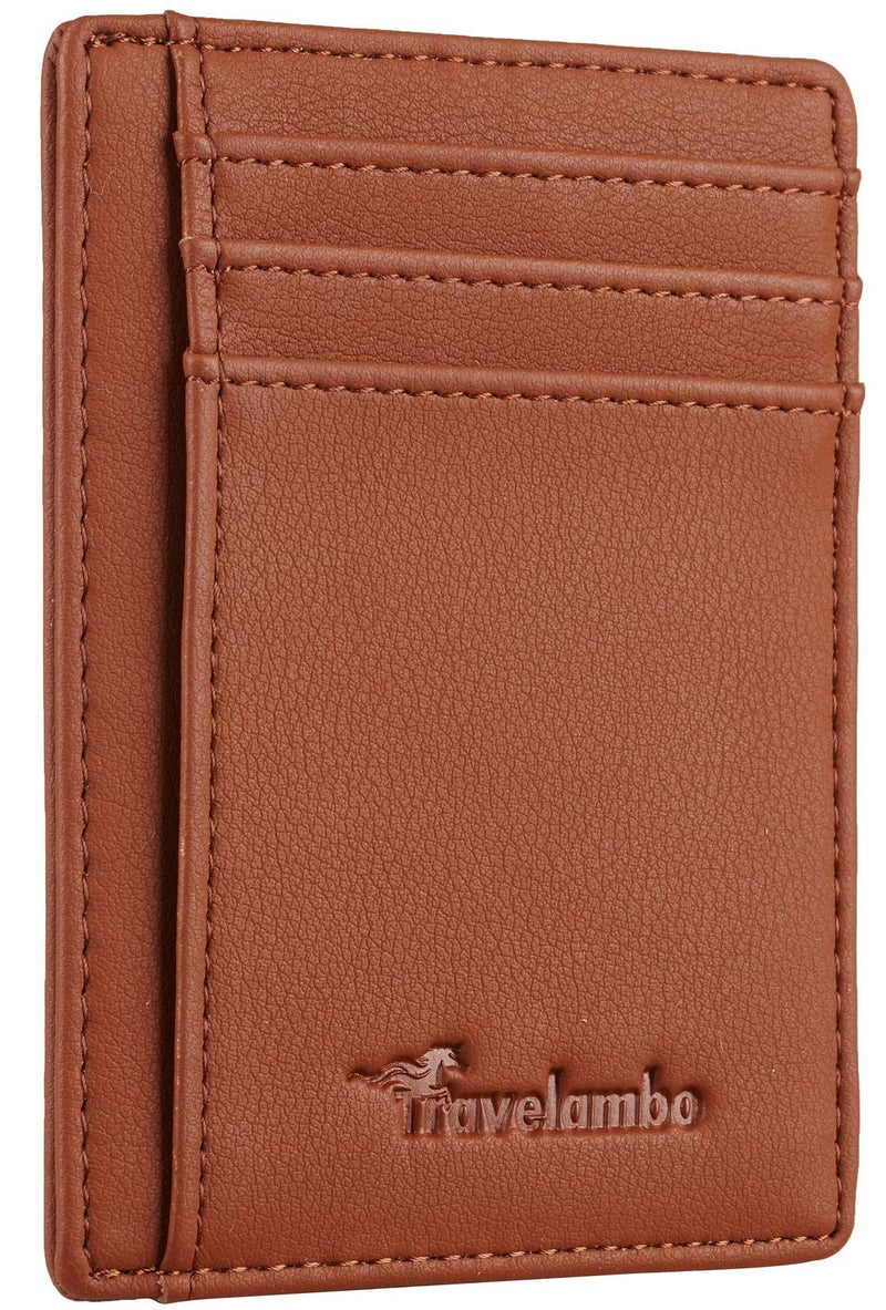 Travelambo Front Pocket Minimalist Leather Slim Wallet RFID Blocking Medium Size(VP Brown) - Image 1
