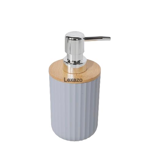 Lexazo 6PCS Bathroom Accessories Set Bathroom DecorSoap Dispenser Plastic Bamboo Bath Ensemble Kit Lotion Dispenser Toothpaste Dispenser Toilet Brush Holder Trash Can Grey - Image 5