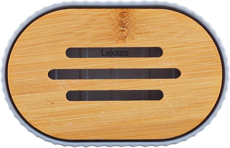 Lexazo 6PCS Bathroom Accessories Set Bathroom DecorSoap Dispenser Plastic Bamboo Bath Ensemble Kit Lotion Dispenser Toothpaste Dispenser Toilet Brush Holder Trash Can Grey - Image 2