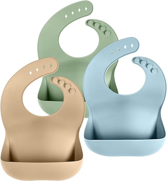 Cuddle Campus Set of 3 Silicone Bibs for Babies & Toddlers,Soft Adjustable Bibs with Pocket Food Catcher for Baby Girl,Boy(Set 1) - Image 1