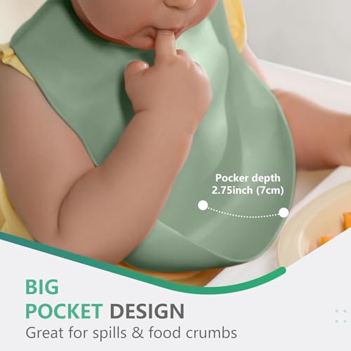 Cuddle Campus Set of 3 Silicone Bibs for Babies & Toddlers,Soft Adjustable Bibs with Pocket Food Catcher for Baby Girl,Boy(Set 1) - Image 4