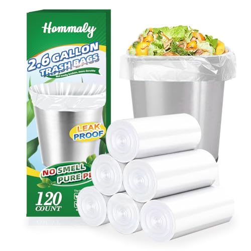 Hommaly 2.6 Gallon 120 pcs Small Clear Trash Bags, Strong 2.5 Gallon Garbage Bags, Bathroom Trash Can Bin Liners Unscented, Mini Plastic Bags for Office, Waste Basket Liner, Fit 6-10 Liters, 2-2.6 Gal - Image 1
