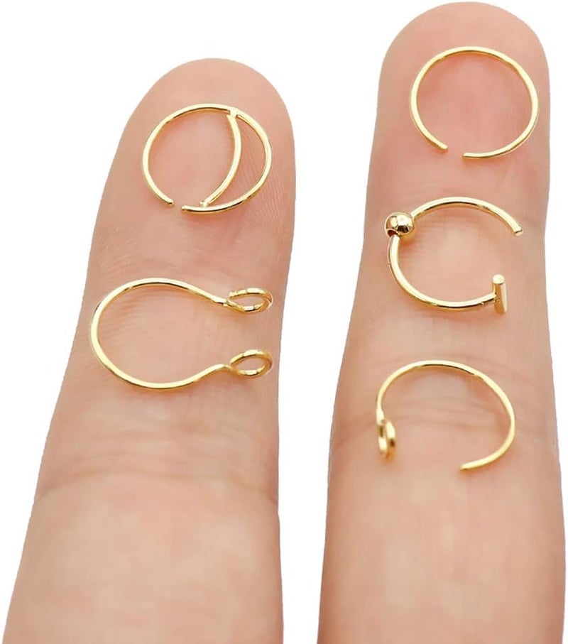 Earmark 20G 5Pcs Adjustable 8MM Fake Nose Rings Hoop in High Polished Surgical Steel | Diameter 8MM | Color Gold - Silver - Black - Rainbow - Image 1
