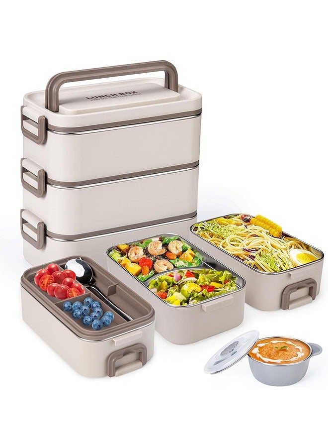 YelaJoy Bento Box Adult Lunch Box, Stackable 3 Layer 304 Stainless Steel Lunch box for Adults Kids Office, 3L Large Capacity Portable Lunch Box Containers with Soup Bowl Spoon  - Image 1