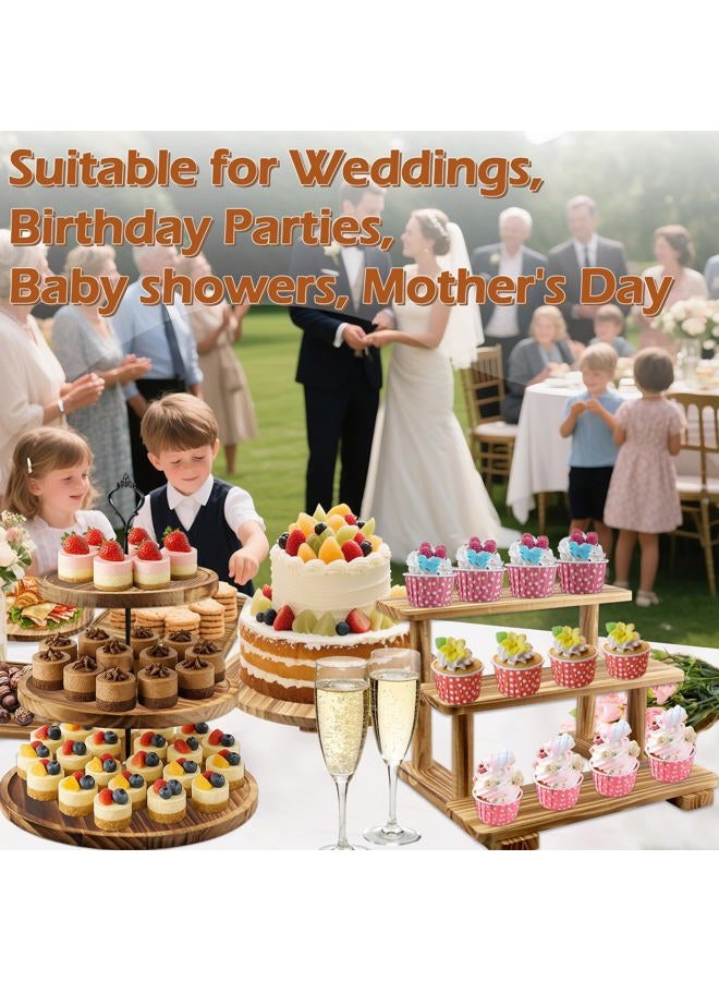 Esmorah Wooden Dessert Table Display Set of 6, Cake and Cupcake Stand Combo (Includes: 2 Three-tier Wooden Cupcake Stands, 1 Cake Stand with Base, 3 Wood Cupcake Display Trays) for Wedding/Party - Image 5