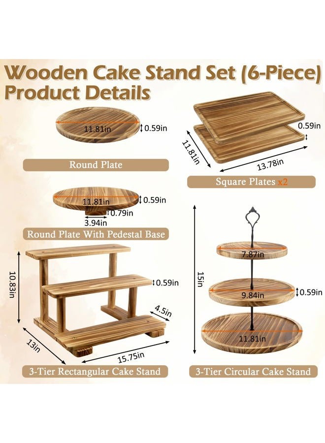 Esmorah Wooden Dessert Table Display Set of 6, Cake and Cupcake Stand Combo (Includes: 2 Three-tier Wooden Cupcake Stands, 1 Cake Stand with Base, 3 Wood Cupcake Display Trays) for Wedding/Party - Image 3