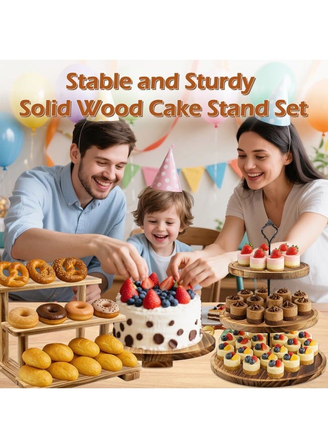 Esmorah Wooden Dessert Table Display Set of 6, Cake and Cupcake Stand Combo (Includes: 2 Three-tier Wooden Cupcake Stands, 1 Cake Stand with Base, 3 Wood Cupcake Display Trays) for Wedding/Party - Image 2