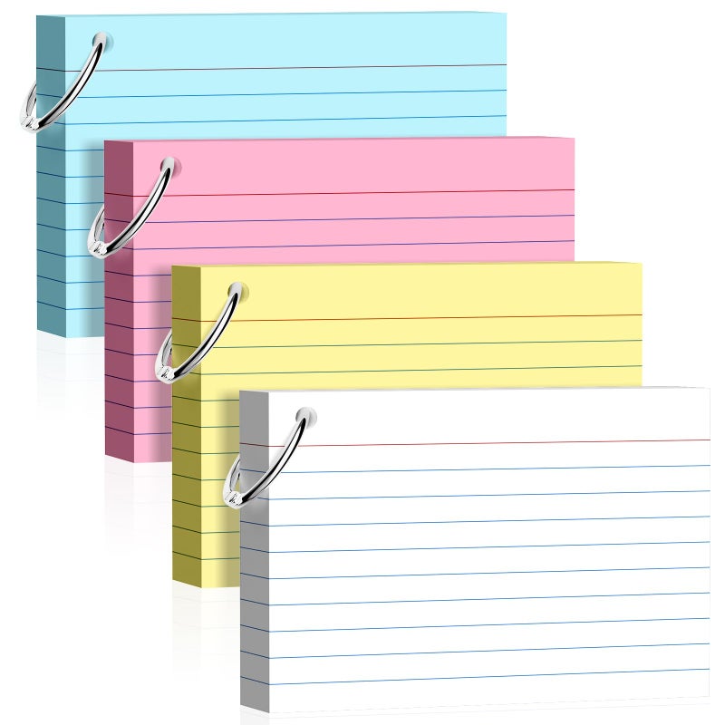 Nichela 160 Pcs Colored Index Cards with Ring 4 x 6 Inch Heavyweight Ruled Flash Cards, Flashcards with Ring for School & Office Supplies and Home Organization, Durable Study To Do List Lined Note Cards - Image 1