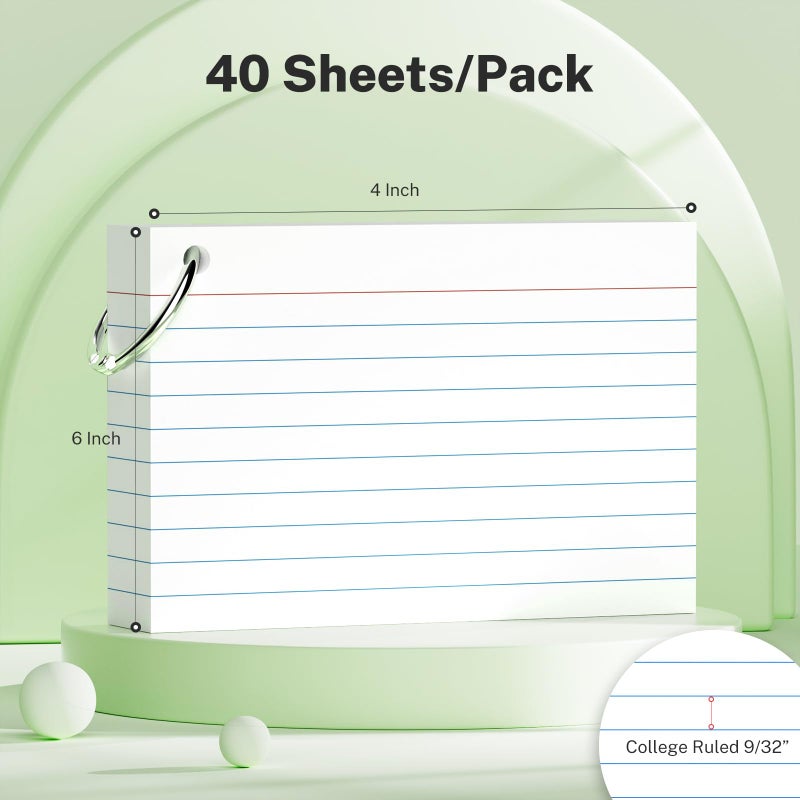 Nichela 160 Pcs Colored Index Cards with Ring 4 x 6 Inch Heavyweight Ruled Flash Cards, Flashcards with Ring for School & Office Supplies and Home Organization, Durable Study To Do List Lined Note Cards - Image 2