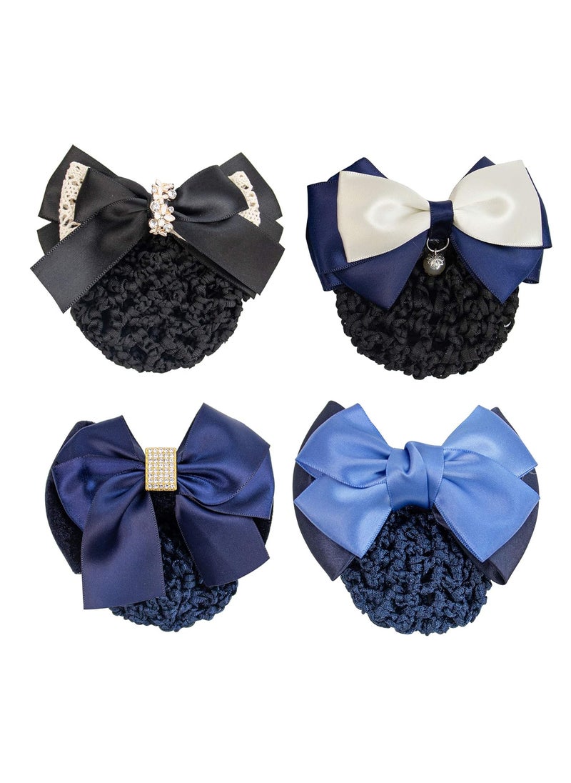 AUEAR - AUEAR 4 Pcs Satin Hair Bow with Snood Net Barrette Bowknot Clip Bun Cover Hairnets for Women - Image 1